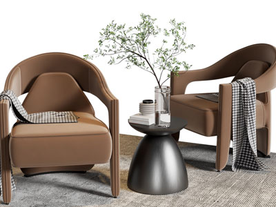 现代单人沙发、边几3d模型 现代单人沙发、边几