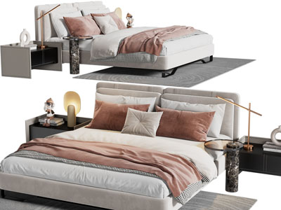 现代双人床、床头柜
