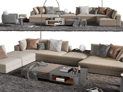 现代转角多人沙发、茶几组合