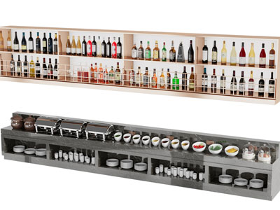 现代餐厅自助餐料理台、调味台、酒架