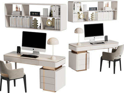 现代书桌椅组合、墙面收纳架