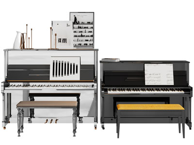 现代钢琴、琴凳3d模型 现代钢琴、琴凳