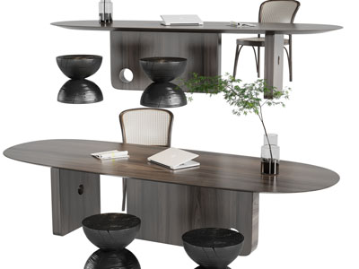 新中式椭圆形书桌椅组合