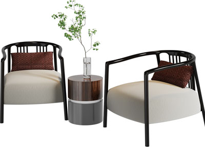 新中式单人沙发、边几3d模型 新中式单人沙发、边几