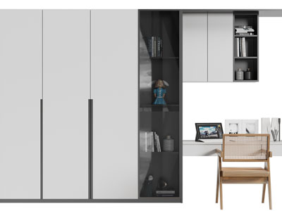 现代带装饰柜的书桌椅组合