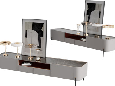 现代电视柜、台灯摆件