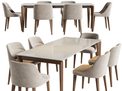 现代长方形餐桌椅组合