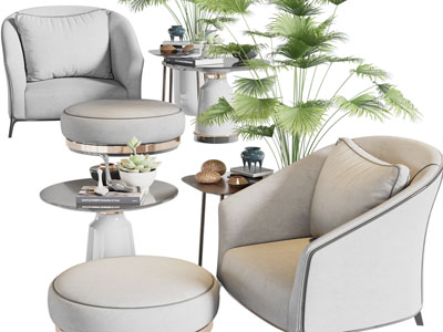 新中式单人沙发、脚踏和边几3d模型 新中式单人沙发、脚踏和边几