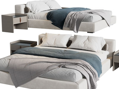 现代布艺双人床、床头柜
