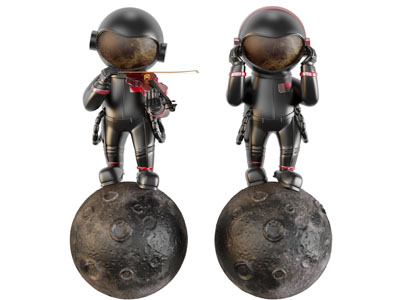 现代拉提琴的宇航员摆件组合