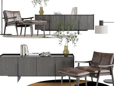 现代电视机、休闲椅子和脚踏