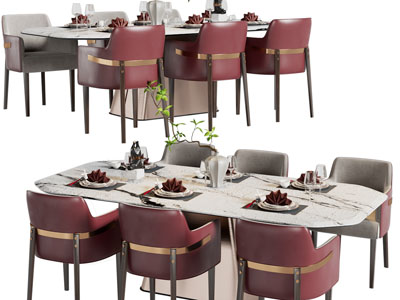 现代长方形大理石餐桌椅组合