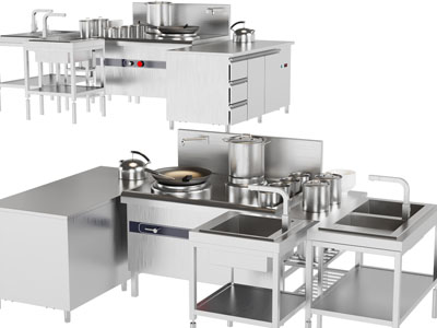 现代饭店后厨不锈钢厨具设备3d模型 现代饭店后厨不锈钢厨具设备