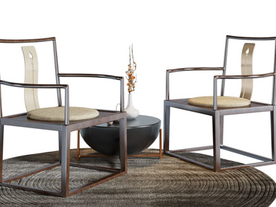 新中式扶手椅子、边几