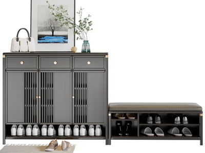 新中式玄关鞋柜、换鞋凳