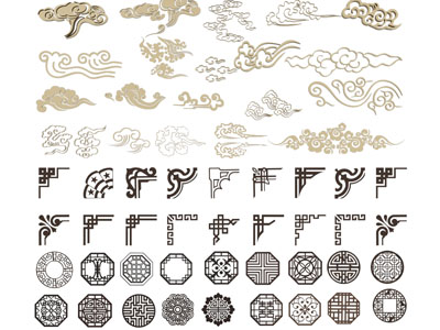 新中式祥云雕花、窗格花格