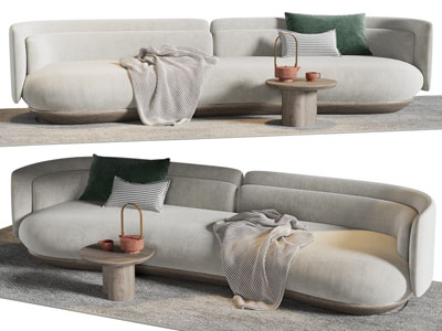 侘寂风弧形多人沙发