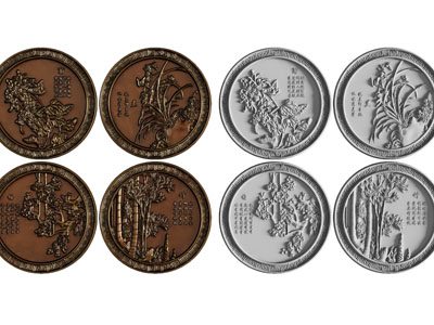 新中式圆形梅兰竹菊浮雕、墙饰挂件