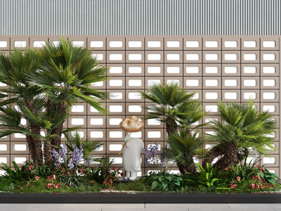 现代棕榈树、花草、雕塑景观园艺小品