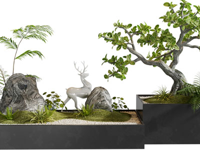 新中式假山、树木景观园艺小品