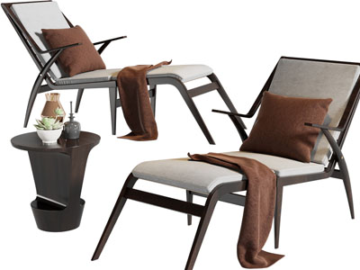 新中式躺椅、边几