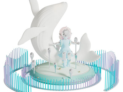 现代鲸鱼、小女孩雕塑雕刻摆件