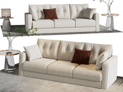 现代布艺多人沙发