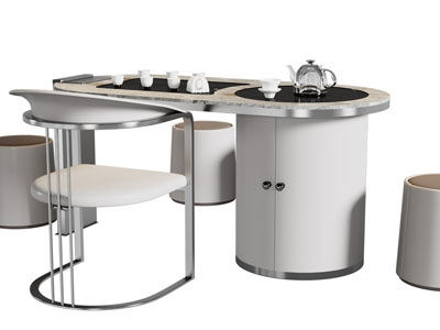 新中式椭圆形茶桌椅组合