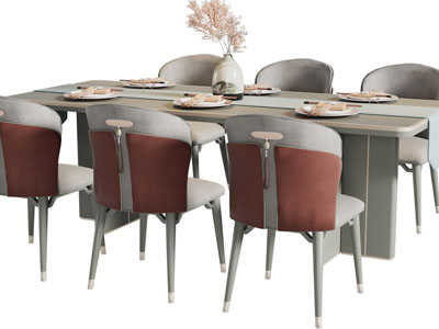 新中式长方形餐桌椅组合