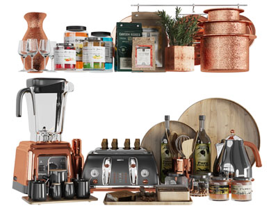 现代咖啡机、吐司机、调料瓶摆件组合