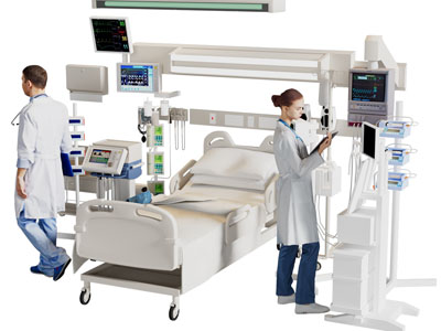 现代病房病床、心电监护仪、呼吸机3d模型 现代病房病床、心电监护仪、呼吸机