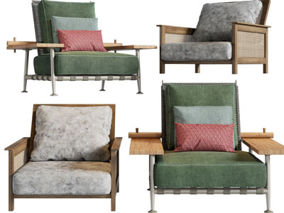 现代实木边框做旧单人沙发3d模型 现代实木边框做旧单人沙发