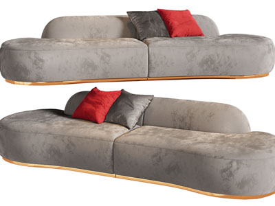 现代布艺无扶手双人沙发3d模型 现代布艺无扶手双人沙发