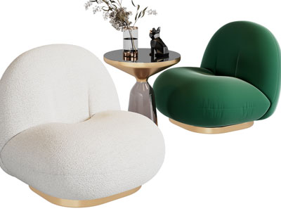 现代轻奢单人沙发、边几3d模型 现代轻奢单人沙发、边几