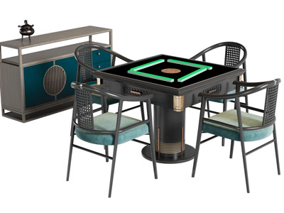 新中式麻将娱乐桌、边柜