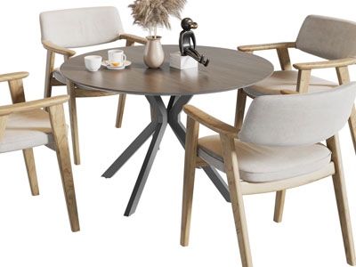 现代实木圆形餐桌椅组合