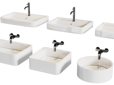 现代方形洗手盆、水龙头