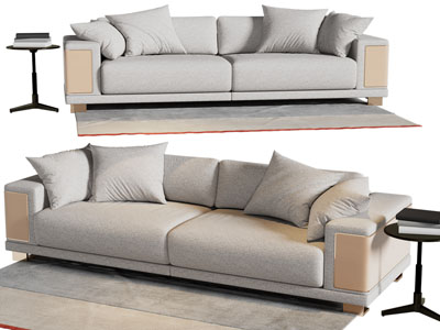 新中式双人沙发、边几3d模型 新中式双人沙发、边几