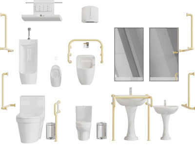 现代老人残疾人带扶手无障碍马桶、洗手台