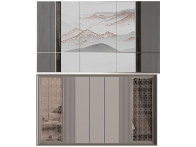 新中式背景墙3d模型 新中式背景墙