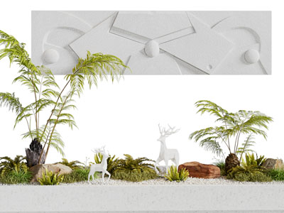 现代花草、石头景观园艺小品