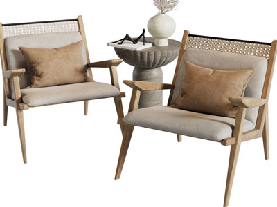 侘寂风休闲椅子、边几