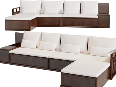 新中式实木转角多人沙发