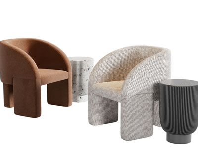 现代单人沙发、边几3d模型 现代单人沙发、边几