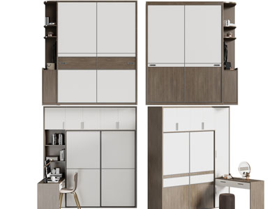 现代撞色带书桌的衣柜