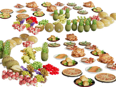 现代菠萝、哈密瓜、葡萄披萨水果食品