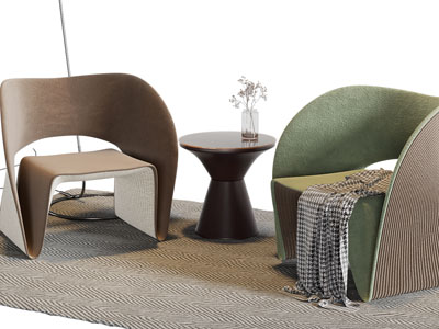 现代单人沙发、边几3d模型 现代单人沙发、边几