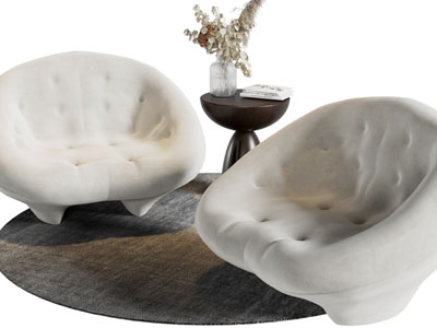 侘寂风单人沙发、边几3d模型 侘寂风单人沙发、边几