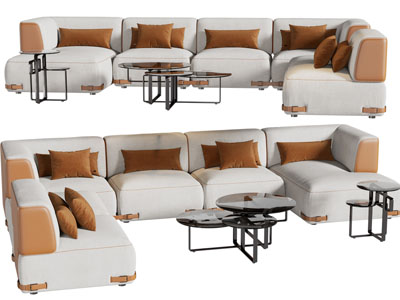 现代转角多人沙发、茶几组合