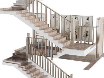 新中式转角旋转楼梯3d模型 新中式转角旋转楼梯